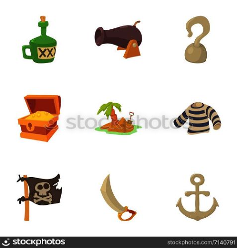 Life of a pirate icons set. Cartoon set of 9 life of a pirate vector icons for web isolated on white background. Life of a pirate icons set, cartoon style