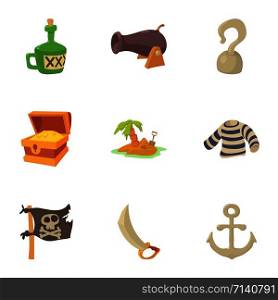Life of a pirate icons set. Cartoon set of 9 life of a pirate vector icons for web isolated on white background. Life of a pirate icons set, cartoon style