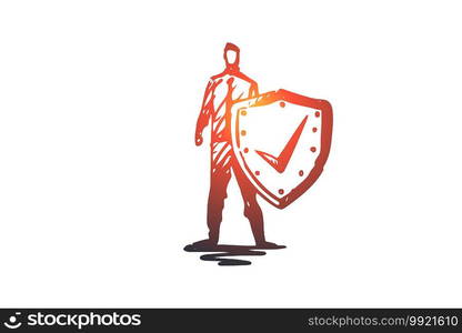 Life, save, shield, safety, protection concept. Hand drawn safeguard with shield concept sketch. Isolated vector illustration.. Life, save, shield, safety, protection concept. Hand drawn isolated vector.