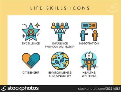 LIfe skills icons. Life skill concept icons for web, app, presentation, etc.