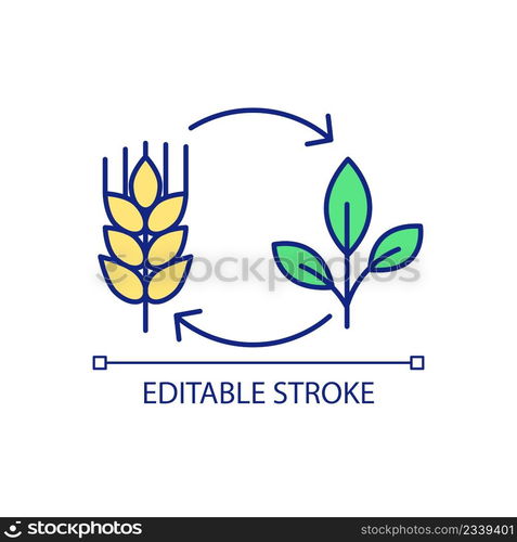 Life stages of agricultural plant growing RGB color icon. Wheat cultivation process. Farming industry. Isolated vector illustration. Simple filled line drawing. Editable stroke. Arial font used. Life stages of agricultural plant growing RGB color icon