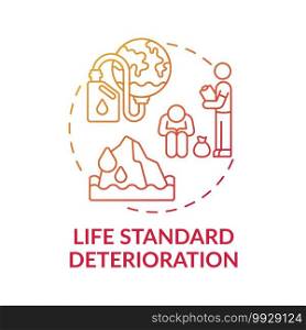 Life standard deterioration concept icon. Global waming idea thin line illustration. Vector isolated outline RGB color drawing. Low-income communities. Human influence on nature. Life standard deterioration concept icon