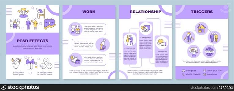 Life with PTSD word concepts purple banner. Mental health recovery. Infographics with icons on color background. Isolated typography. Vector illustration with text. Arial-Black font used. Life with PTSD word concepts purple banner