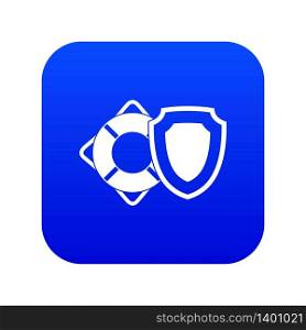 Lifebuoy and safety shield icon digital blue for any design isolated on white vector illustration. Lifebuoy and safety shield icon digital blue