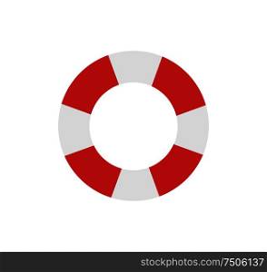 Lifebuoy emblem cartoon isolated vector icon. Double color, striped inflatable ring, saving equipment single simple element, top view primitive badge. Lifebuoy Emblem Cartoon Isolated Vector Icon.