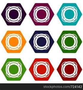 Lifebuoy icon set many color hexahedron isolated on white vector illustration. Lifebuoy icon set color hexahedron