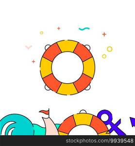 Lifebuoy, lifeguard filled line vector icon, simple illustration, water safety and watercraft related bottom border.. Lifebuoy, lifeguard filled line icon, simple illustration