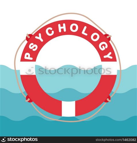 Lifebuoy with an inscription psychology.Concept of psychological assistance.Help, support, therapy.Emotional problems, anxiety, depression, fear, depression.Flat vector illustration