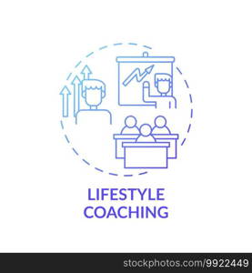 Lifestyle coaching concept icon. Workplace wellness idea thin line illustration. Encouraging, counseling clients. Professional and personal issues. Vector isolated outline RGB color drawing. Lifestyle coaching concept icon