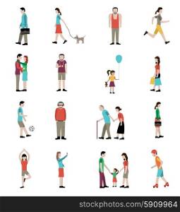 Lifestyle icons set with adults and children playing and doing sports outdoors isolated vector illustration. Lifestyle Icons Set