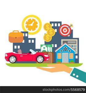 Lifestyle in credit, leasing and mortgage colors concept vector illustration
