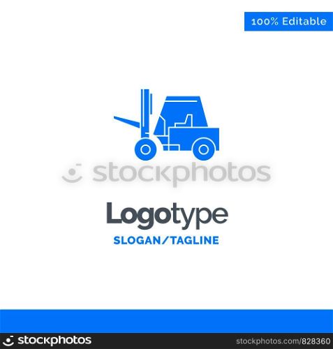 Lifter, Lifting, Truck, Transport Blue Solid Logo Template. Place for Tagline