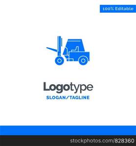 Lifter, Lifting, Truck, Transport Blue Solid Logo Template. Place for Tagline