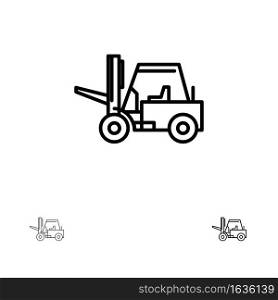 Lifter, Lifting, Truck, Transport Bold and thin black line icon set