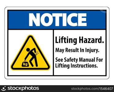 Lifting Hazard,May Result In Injury, See Safety Manual For Lifting Instructions Symbol Sign Isolate on white Background,Vector Illustration