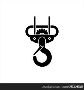 Lifting Hook Icon, Hoist Crane Heavy Weight Lifting Hook Vector Art Illustration