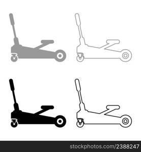 Lifting jack hydraulic car on wheels auto repair service set icon grey black color vector illustration image simple solid fill outline contour line thin flat style. Lifting jack hydraulic car on wheels auto repair service set icon grey black color vector illustration image solid fill outline contour line thin flat style