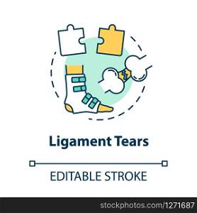 Ligament tears concept icon. Muscle injury, tendon rupture. First aid, trauma treatment scheme idea thin line illustration. Vector isolated outline RGB color drawing. Editable stroke