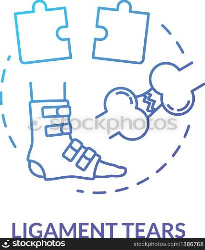 Ligament tears, foot tendon rupture concept icon. Leg muscle injury, feet joint trauma treatment method idea thin line illustration. Vector isolated outline RGB color drawing. Ligament tears, foot tendon rupture concept icon