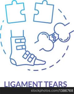 Ligament tears, foot tendon rupture concept icon. Leg muscle injury, feet joint trauma treatment method idea thin line illustration. Vector isolated outline RGB color drawing. Ligament tears, foot tendon rupture concept icon