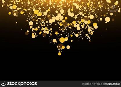 Light abstract glowing bokeh and curl serpentine lights. Bokeh lights effect isolated on black background. Festive golden luminous background. Christmas concept.. Light abstract glowing bokeh and curl serpentine lights. Bokeh lights effect isolated on black background. Festive golden luminous background. Christmas concept