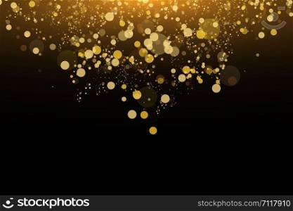Light abstract glowing bokeh lights. Bokeh lights effect isolated on black background. Festive golden luminous background. Christmas concept.. Light abstract glowing bokeh lights. Bokeh lights effect isolated on black background. Festive golden luminous background. Christmas concept
