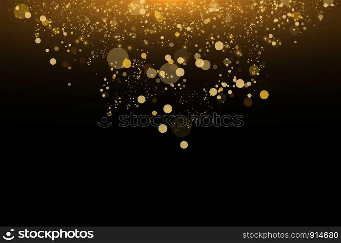 Light abstract glowing bokeh lights. Bokeh lights effect isolated on black background. Festive golden luminous background. Christmas concept.. Light abstract glowing bokeh lights. Bokeh lights effect isolated on black background. Festive golden luminous background. Christmas concept