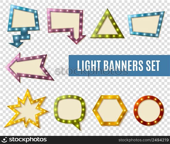 Light banners realistic transparent set for advertising isolated vector illustration . Light Banners Transparent Set