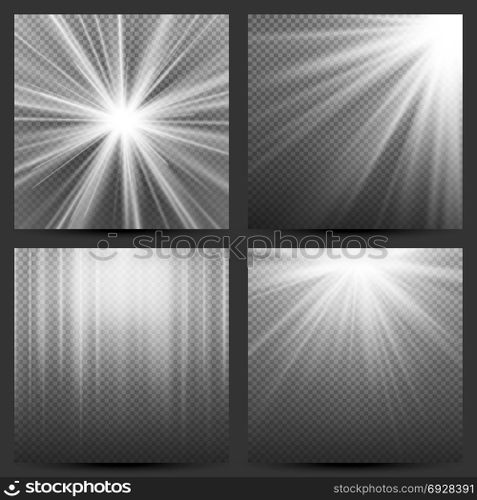 Light Beam Rays Vector Set. Light Beam Rays Vector. Light Effect Vector. Rays Burst Light.Isolated On Transparent Background. Vector