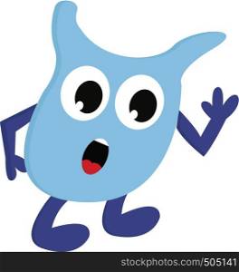 Light blue blob monster with dark blue arms and legs looking suprised vector illustration on white background.