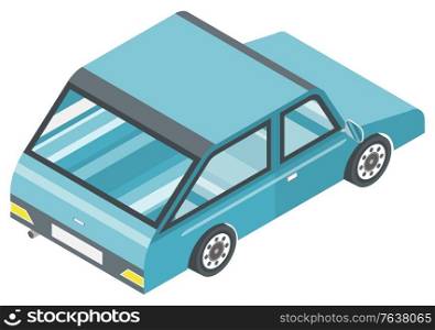 Light blue car icon. Automobile isolated on white background. Personal vehicle isometric back view. Auto transport details concept vector illustartion. Blue Automobile Isometric Isolated on White Vector