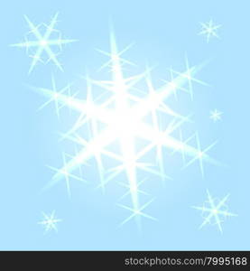 Light blue festive background with big crystal snowflakes falling deliberately