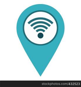 Light blue map pointer with wi fi symbol icon flat isolated on white background vector illustration. Light blue map pointer with wi fi symbol icon