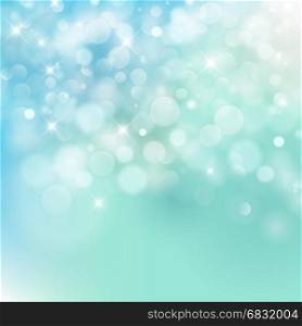 light blue Vector bokeh background made from white lights with sparkling glitter