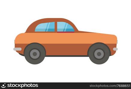 Light brown passenger car, vehicle isolated on white background. Automobile transport with engine simple and casual, side view vector illustration. Light Brown Passanger Car or Automobile Vector