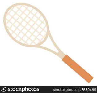 Light brown racket with wooden handle for tennis or badminton isolated on white background. Professional sport equipment concept vector illustration. Racket for Tennis or Badminton Sport Vector Image
