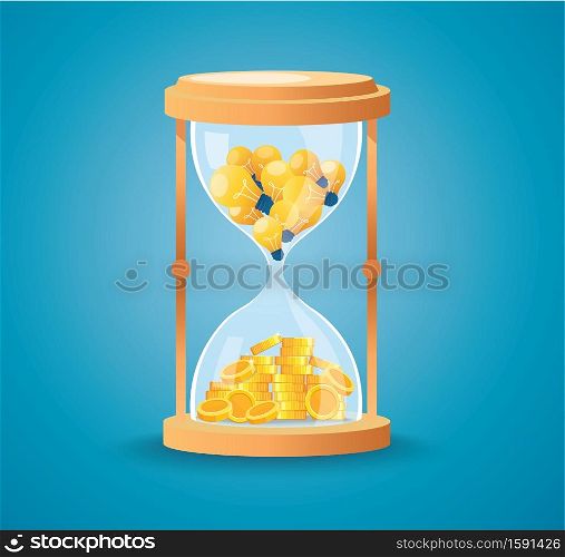 light bulb and coins in the hourglass vector illustration
