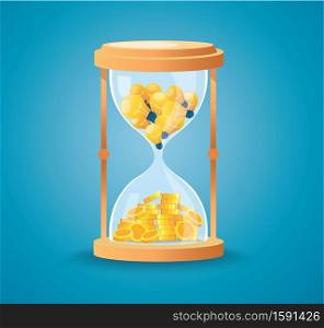light bulb and coins in the hourglass vector illustration