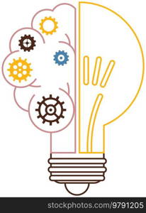 Light bulb and gears idea icon on white background. Creative idea and inspiration concept. New business idea, development of mental mindset, imagination. Light bulb outline as startup symbol. Creative idea and inspiration concept. Light bulb and gears outline as symbol of new startup