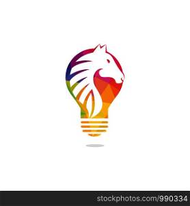 Light bulb and Horse logo design. Wild ideas logo concept.