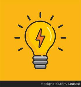 Light bulb and lightning bolt logo. Electric Light. Design thinking. Vector stock.