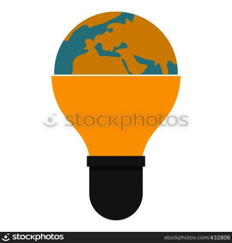 Light bulb and planet Earth icon flat isolated on white background vector illustration. Light bulb and planet Earth icon isolated