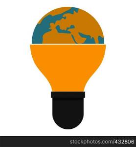 Light bulb and planet Earth icon flat isolated on white background vector illustration. Light bulb and planet Earth icon isolated