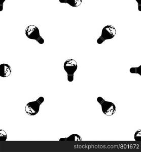 Light bulb and planet Earth pattern repeat seamless in black color for any design. Vector geometric illustration. Light bulb and planet Earth pattern seamless black