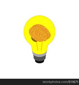 Light bulb brain icon in isometric 3d style isolated on white background. Emergence of the idea concept. Light bulb brain icon, isometric 3d style