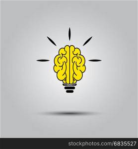 Light bulb brain icon. Light bulb brain icon, vector illustration. Flat design style