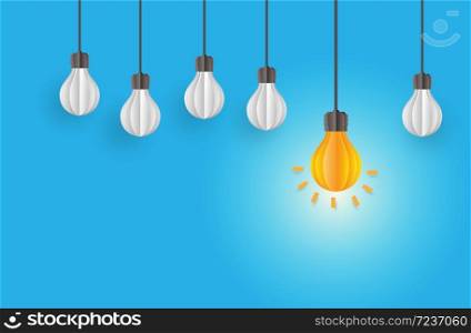 Light bulb, Brainstorm creative idea, paper art style