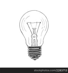Light bulb doodle, hand drawn idea icon. Light bulb sketch. Vector illustration