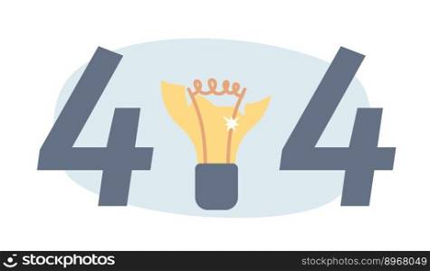 Light bulb failure vector empty state illustration. Editable 404 not found page for UX, UI design. Electrical problem flat concept on cartoon background. Colorful website error flash message. Light bulb failure vector empty state illustration