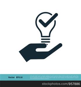 Light Bulb, Hand, Check Mark Icon Vector Logo Template Illustration Design. Vector EPS 10.